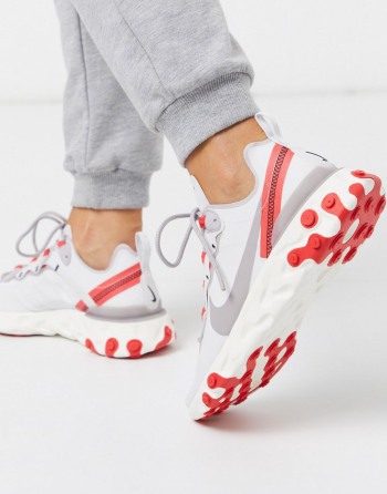 Nike React Element Silver Srebrne Crvene - Ženske Tenisice | 32564DCQF